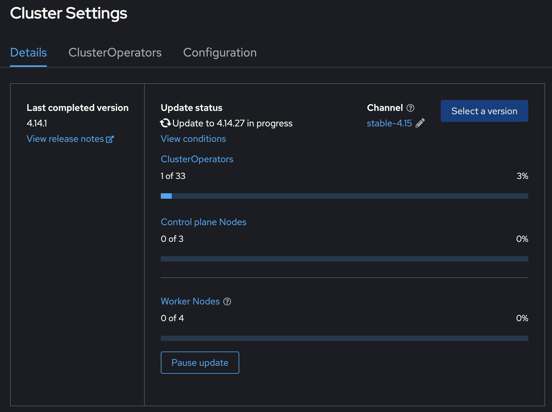 Progressing Cluster Update