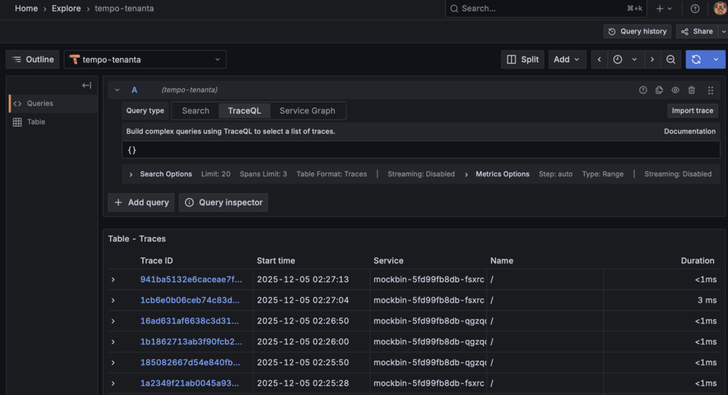 Grafana Explore Metrics