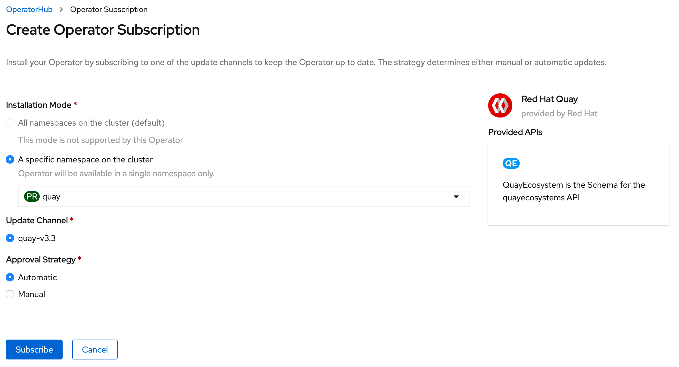 quay operator installation