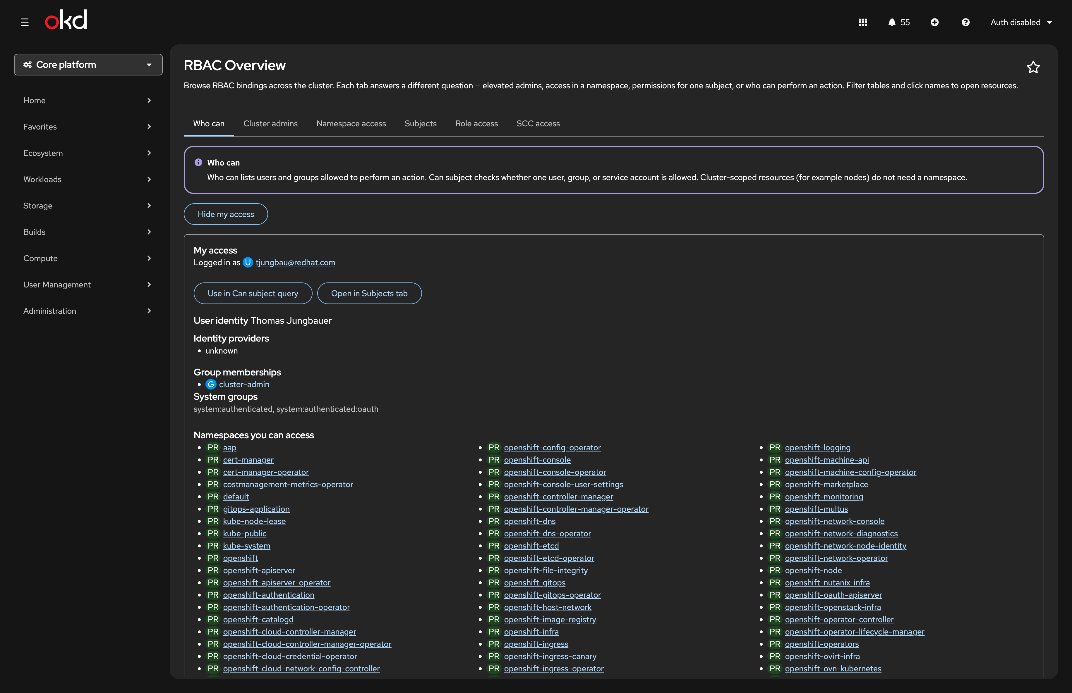 Show my access panel