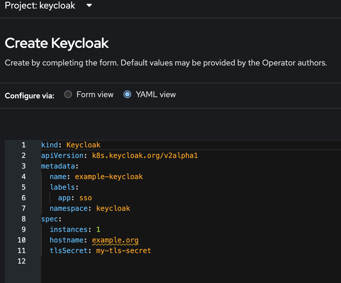 Create Keycloak Instance