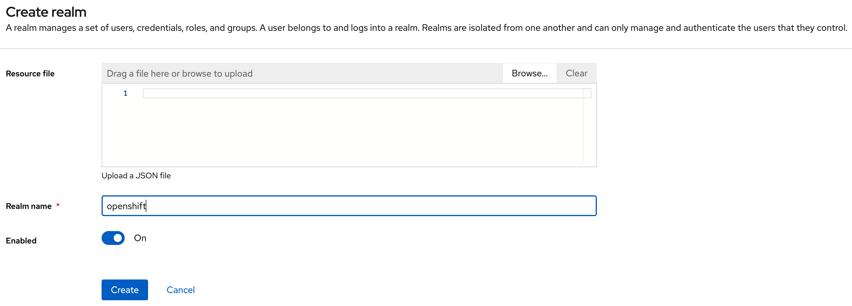 Create new Realm OpenShift