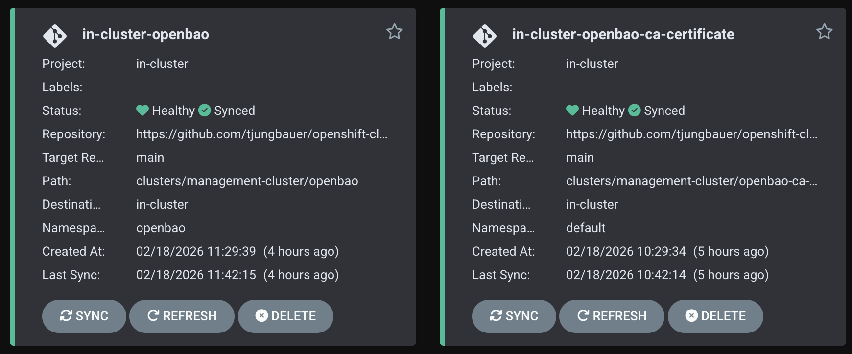OpenBao Argo CD Applications