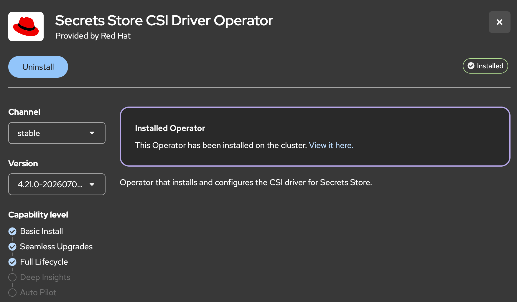 OperatorHub/Software Catalog — Secrets Store CSI Driver for Red Hat OpenShift
