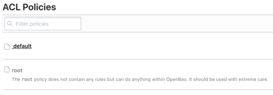 OpenBao UI List Policies
