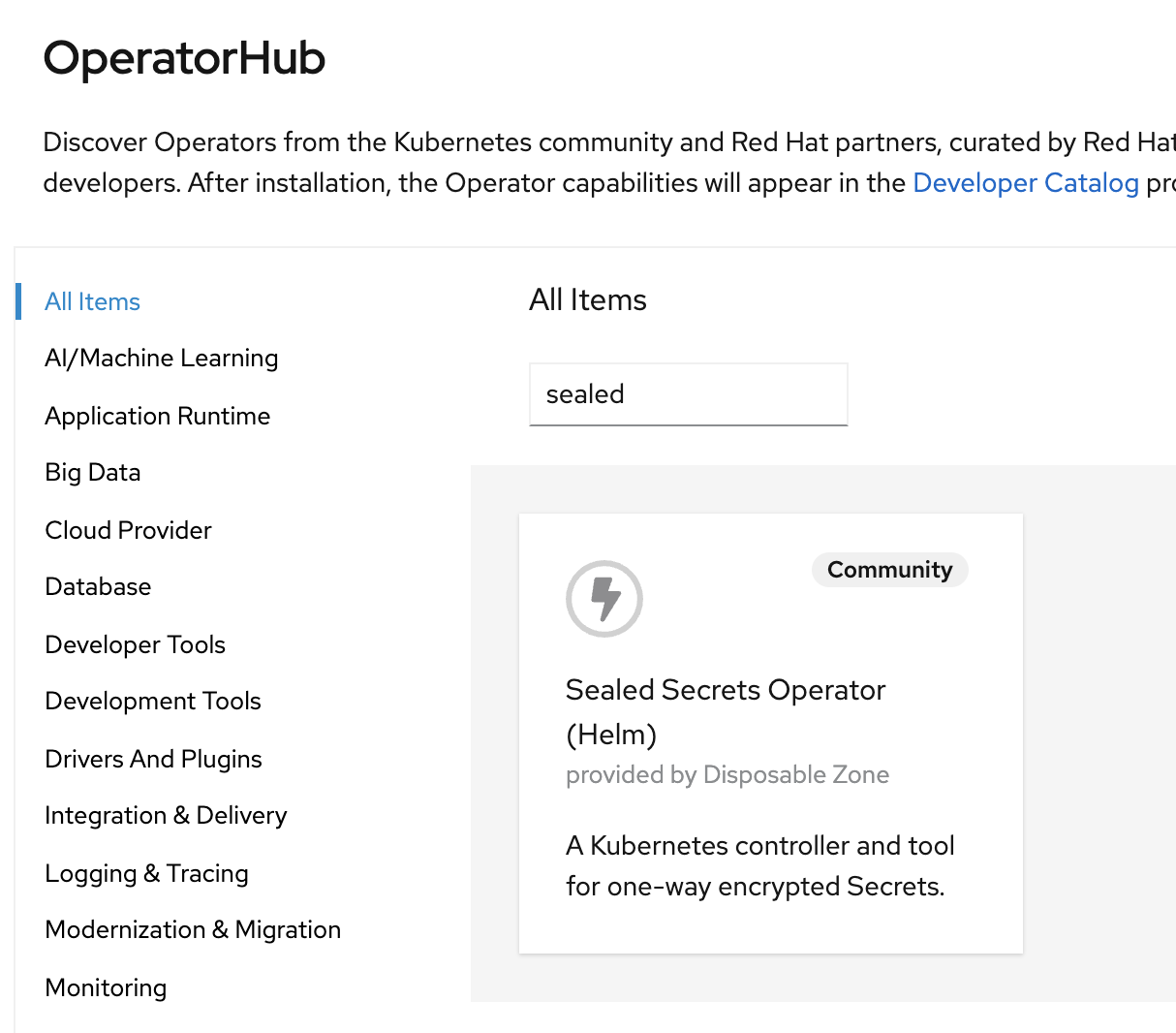 Search Sealed Secrets in OperatorHub