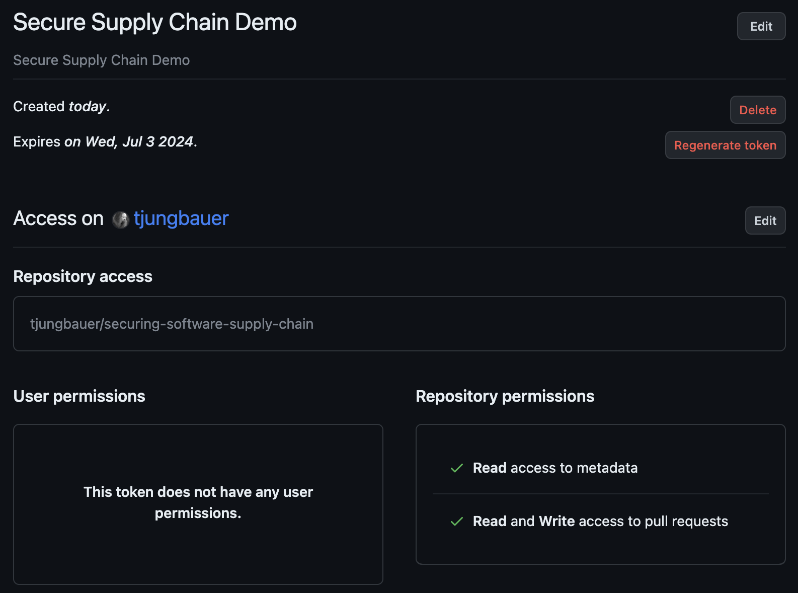 GitHub Personal Access Token Created