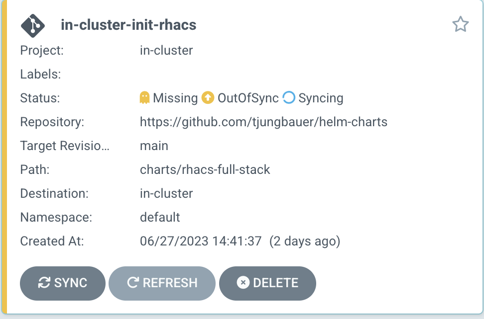 Syncing ACS Deployment Application